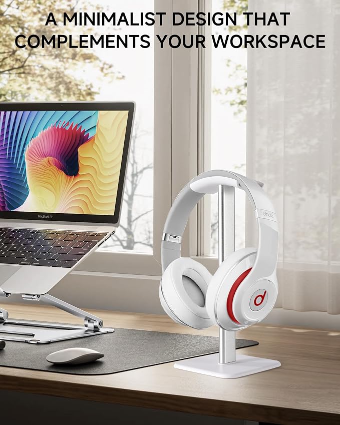 Sleek Modern Headphone Stand for Desk - Easy Assembly & Disassembly - Exquisite Craftsmanship Headset Holder for All Type PC Wireless Gaming Headset (White) - Image 2