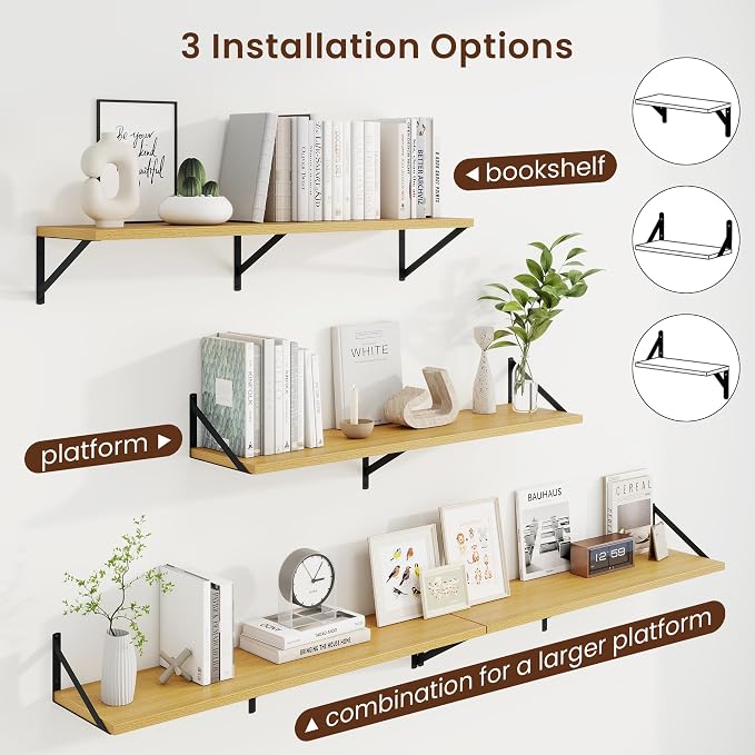 Axeman Deep Floating Shelves, 40'' x 10'' Oak Wall Shelves Set of 2 - Image 4