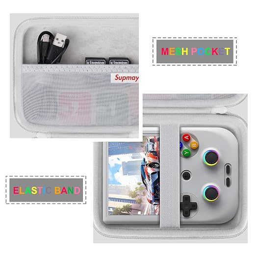 Supmay Hard Carrying Case for RG406V/ RG405V Handheld Game Console, Retro Game Protective Case with Zipper Mesh Pocket for SD Card, USB Charging Cable, User Manual, Grey - Image 4