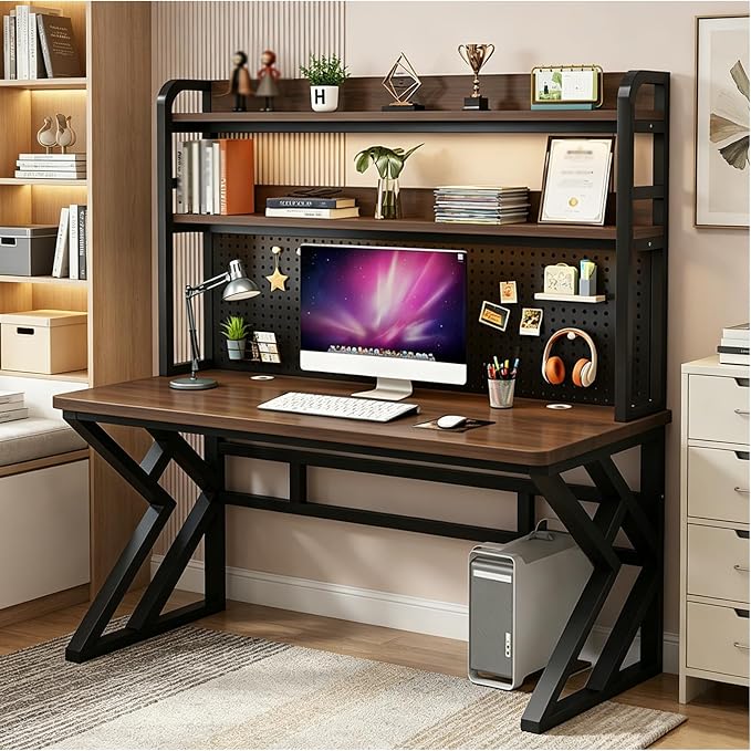 31.4in Gaming Desk with Bookshelf, Pegboard & Storage Shelves | Spacious Sturdy Large Writing Table ，with Desktop Shelves & Ample Leg Room – Ideal Home Office PC Gamer Workstation Desk - Image 3