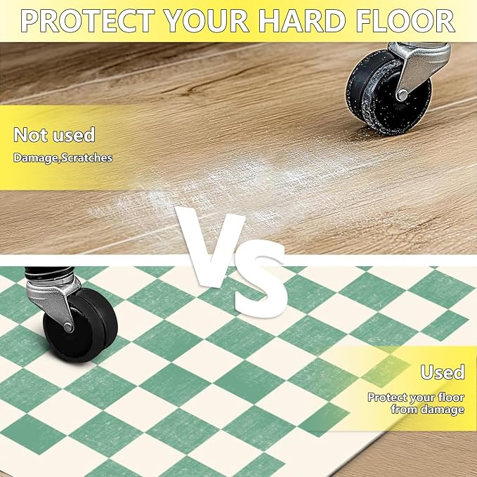 Office Chair Mat for Carpet Hardwood Tile Floor,36"x48" Computer Chair Mat for Rolling Chairs Carpet, Under Desk Non Slip Gaming Rug, Low-Pile Rubber Backing Large Protector Mat,Boho Green Checkered - Image 5