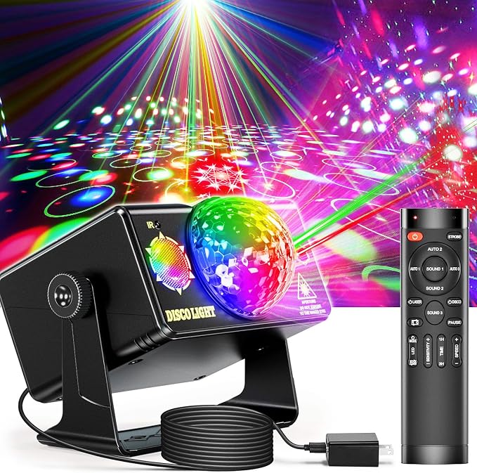 Party Lights, DJ Disco Light Disco Ball Light Sound Activated Strobe Stage Lights for Parties Birthday Christmas Gift Wedding Karaoke Bar Club Pub Dance Home Living Room Halloween Decorations by OIEZISRO
