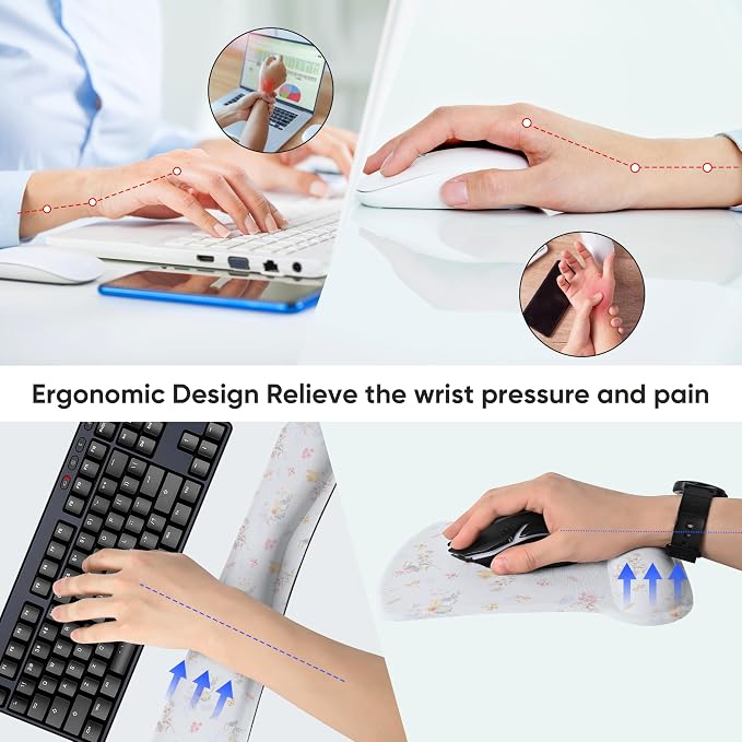 Ergonomic Memory Foam Keyboard Mouse Pad Set with Wrist Rest Support,Non-Slip Hand Wrist Cushion for Laptop/Notebook/Desktop/Computer/Gaming/Office,Easy Typing& Pain Relief (Birds) - Image 3