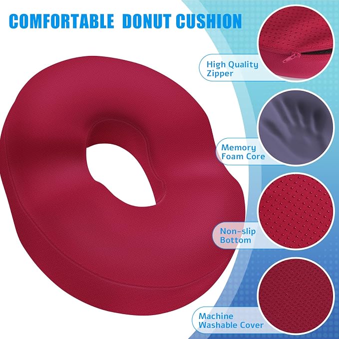 BlissTrends Donut Pillow Seat Cushion, Memory Foam Lifting Cushions | Donut Chair Cushions for Postpartum Pregnancy&Hemorrhoids,Tailbone Pain Relief Cushion for Office&Home Chairs(XX-Large, Red) - Image 3
