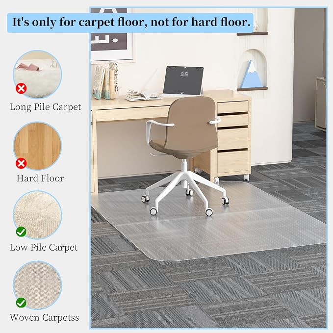 Tonaus Office Chair Mat for Carpet 36"x48" for Low Pile Carpets, Ship Flat | Non-Slip Studded,2.2MM Thick Chair Mat，Transparent PVC Office Mat for Carpet, Easy Glide, Scratch-Resistant,Low-Pile Carpet - Image 4