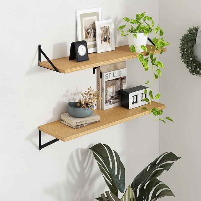 Axeman Deep Floating Shelves - 40 Inch Floating Shelves Set of 2-12 Inch Deep Oak Wall Shelves for Living Room Bathroom Kitchen - Image 2