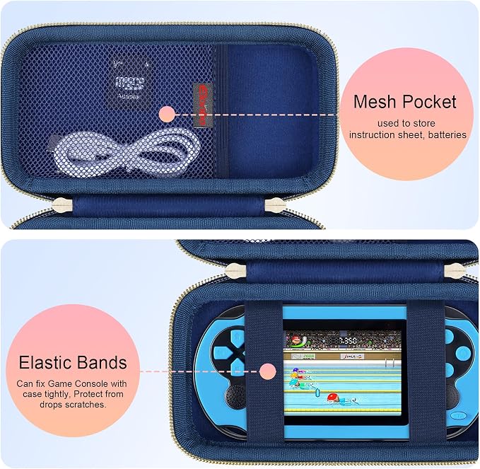 Elonbo Carrying Case for WELLST·G/ TaddToy/ Beijue/ Family Pocket/ CCTU/ X-JOYKIDS/ GREENCREEK/ Beico/ KAVOYI/ GuaiyeyeAP/ TEBIYOU Handheld Game Console, Portable Electronic Gaming Player Bag, Blue - Image 3