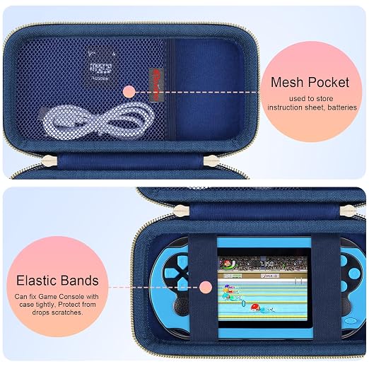 Elonbo Carrying Case for TEBIYOU/ WELLST·G/ TaddToy/ Beijue/ FAMILY POCKET/ CCTU/ X-JOYKIDS/ GREENCREEK/ Beico/ KAVOYI/ GuaiyeyeAP Handheld Game Console, Portable Electronic Gaming Player Bag, Blue - Image 3