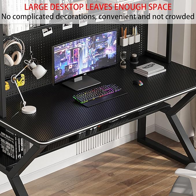 Gaming Desk, Bookshelf Desk, Home Office Computer Desk with Hutch, Gaming Desk with Pegboard, Home Desk with Built-in Bookshelf Combination, for Workspace and Study - Image 6