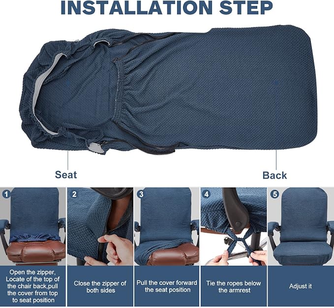 NeColorLife Oversized Office Chair Cover with Armrest Covers,XL,Navy Blue | Thick Stretch Jacquard Fabric; Fits Most Extra Large High-Back and Big & Tall Executive Chairs; Includes 2 Armrest Covers. - Image 4