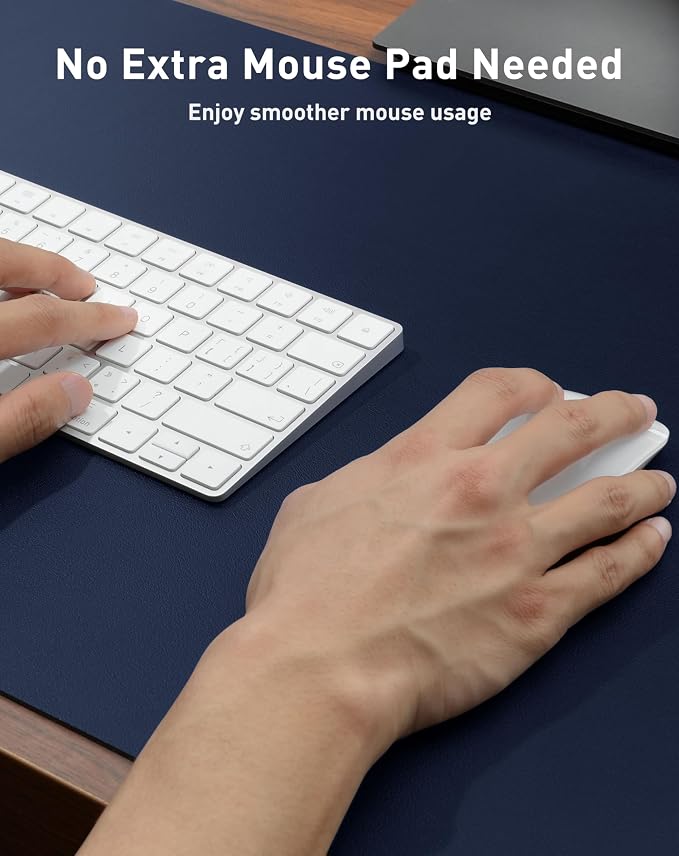 Aothia Faux Leather Desk Mat - Large Mouse Pad, Non-Slip PU Leather Blotter, Waterproof Writing Surface for Office and Home (Dark Blue, 40" x 24") - Image 4