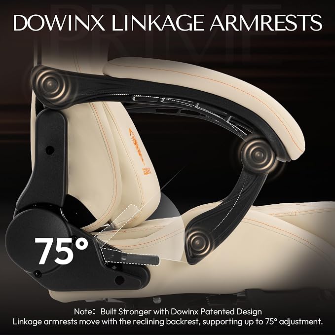 Dowinx Big & Tall Vintage Gaming Chair for Adults, 400 lb Capacity Heavy Duty Ergonomic Computer Chair with Dual Extended Footrest & Massage, Ivory White - Image 6