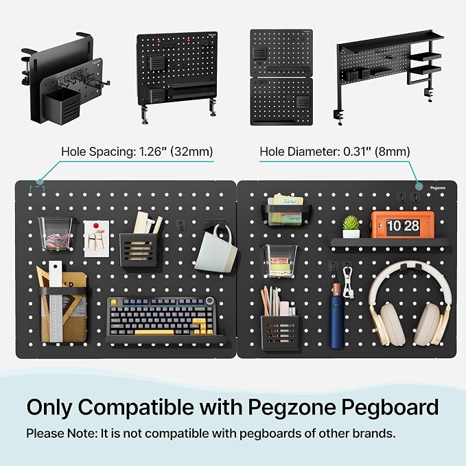 PEGZONE 20.4" x 16.5" Clamp-on Desk Pegboard, Bundle with 8 Pieces Accessories, Black - Image 9
