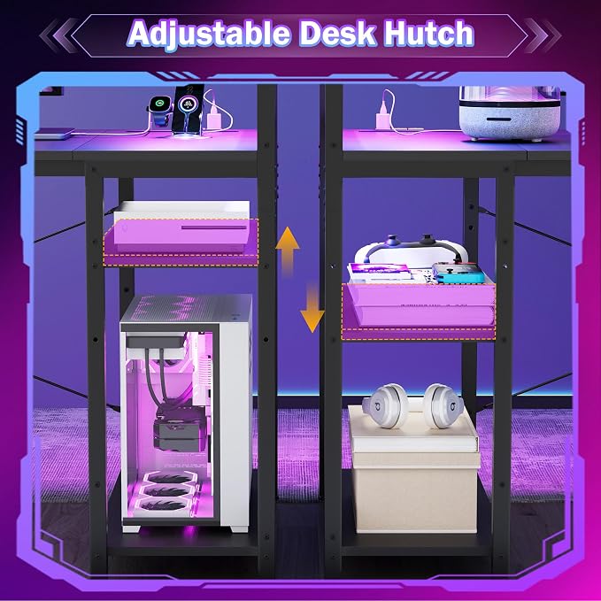 55in Gaming Computer Desk with Drawers & Storage Shelf & Iron Hook, Black - Image 6