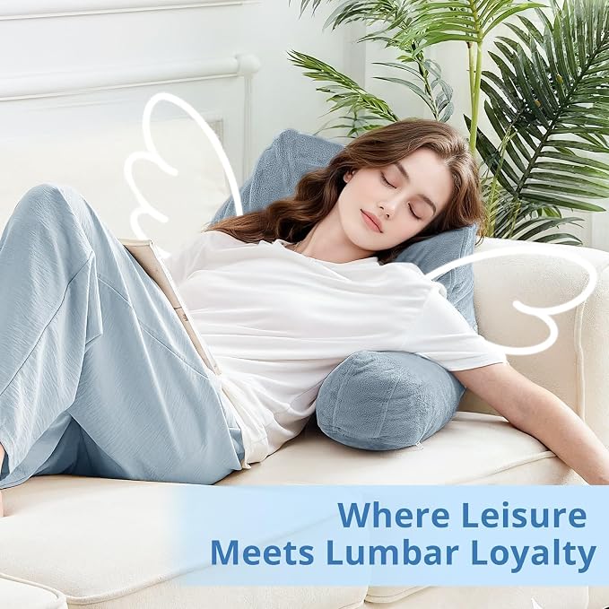 Sasttie Reading Pillow for Bed, Back Pillow for Sitting Up, Greyish Blue - Image 9