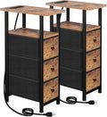 LOAKEKEL Narrow End Tables Living Room Set of 2 with Charging Station by LOAKEKEL