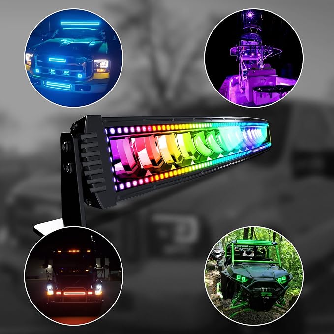 42" Curved RGB LED Light Bar 2X 4 Flood LED Pods Offroad Fog Lights - Image 9