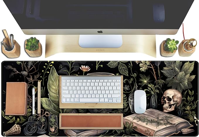 Dark Academia Desk Mat Mouse Pad XL Extended Large Gaming Desk Pad Mousepad, Mystical Green Plant Computer Laptop Keyboard and Mouse Mat, Desktop Protector Mat for Women Girl Office 31.5x11.8 in - Image 4