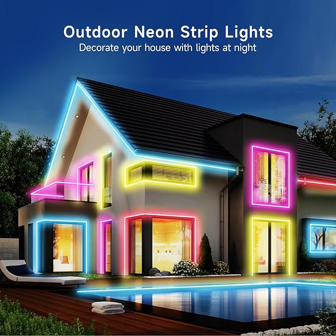 KANTUTOE LED Neon Rope Lights, 13.1ft RGB LED Light Strip, 24V Music Sync App/Remote Control DIY Rope Light, IP67 Waterproof Gaming Neon Strip Lights for Bedroom Indoor Oudoor Décor - Image 4