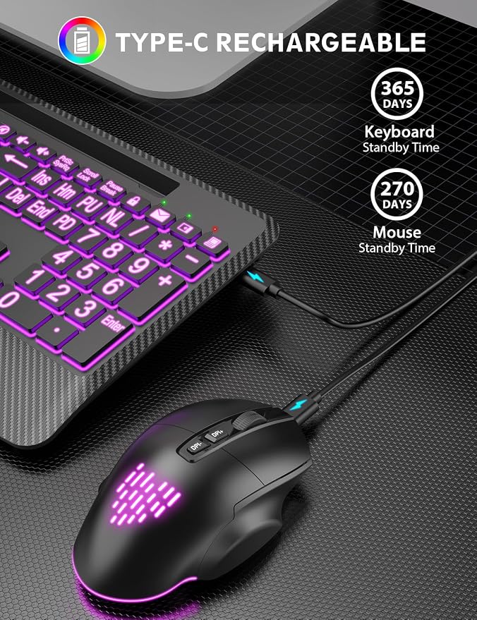 SABLUTE Wireless Keyboard and Mouse Combo, Large Print Backlit Scissor Keys - Image 5