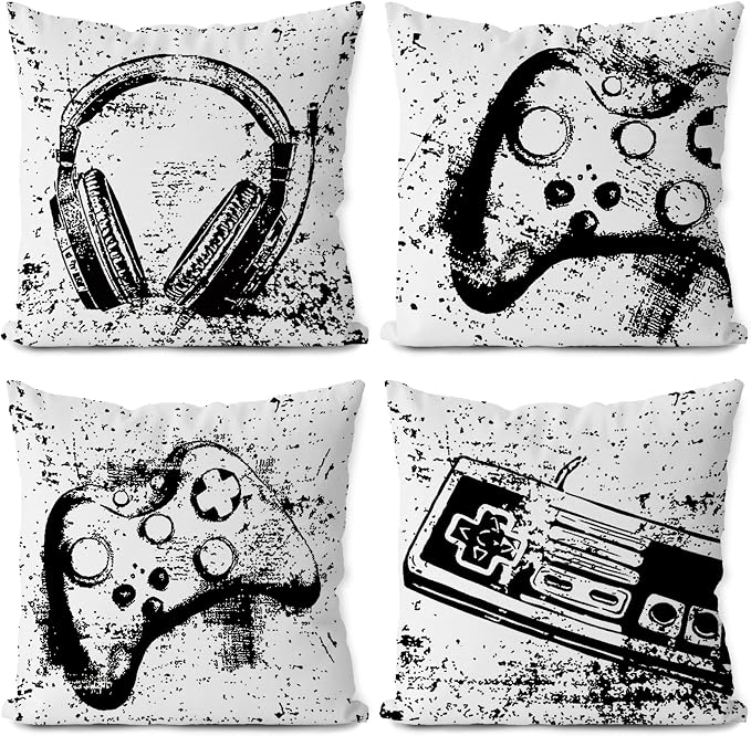 Gamer Pillow Covers - 18x18 Set of 4, Gaming Pillow Covers for Game Room Sofa Couch by Likjadjustfollowme