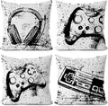 Gamer Pillow Covers - 18x18 Set of 4, Gaming Pillow Covers for Game Room Sofa Couch by Likjadjustfollowme