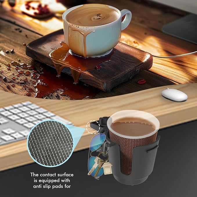 Spill-Proof Desk Cup Holder Clamp for Tables, Patio Chairs, 3.38" Bottles - Image 5