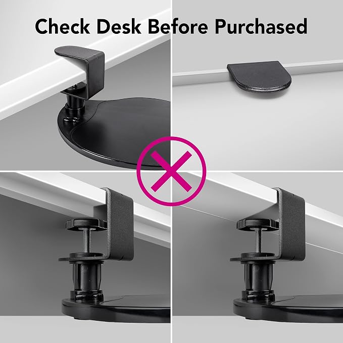 EHO Clamp on Mouse Platform, Clip on Pad Rotating 360 Degree, Ergonomic Mouse Tray Attachment, Mouse Pad, Slide Out Tray, Suitable for 1.5" Thickness Desk, for Home Office Desk Organizer (Platinum) - Image 6