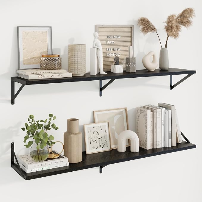 Axeman Deep Floating Shelves, 48'' x 10'' Black Wall Shelves Set of 2 by Axeman