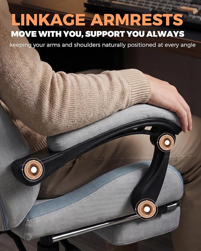 GTPLAYER Gaming Chair with Foot Rest & Pocket Spring Cushion, Ergonomic High Back Computer Desk Chair with Headrest & Lumbar Support for Back Pain Relief, Breathable Fabric, Mist-Blue - Image 6
