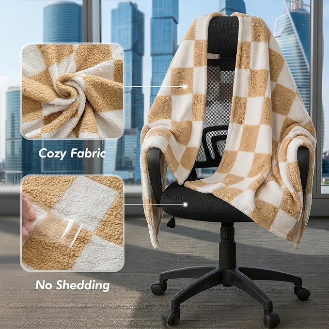 The Chair Blanket for Office,3-in-1(Chair Blanket/Seat Cushion/Pillow) Stay-in-Place Office Blankets for Women Work,Warm Smooth Velvet & Shed-Free,Size M-Khaki - Image 5