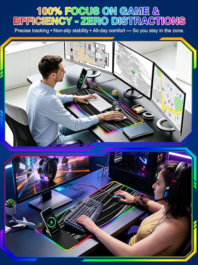 RGB Mouse Pad with Foldable Phone Stand Wireless Charger, 31.5"x11.8" XL Gaming Mousepad Large Desk Mat, Desk Pad with 11 Colors 5 Modes, Waterproof - Image 8