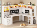SEDETA Farmhouse L Shaped Office Desk with Double Hutch, Storage Drawers by SEDETA