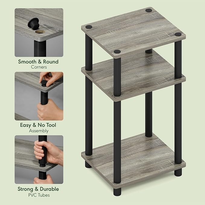 Furinno JUST Toolless 3-Tier Side Table, Open Shelf End Table, French Oak - Image 4