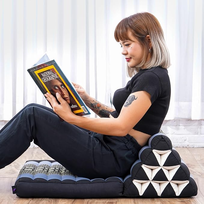 Leewadee 1-Fold Mat with Triangle Cushion – Comfortable TV Pillow, Foldable Mattress with Cushion Made of Kapok, 30 x 20 inches, Blue by Leewadee