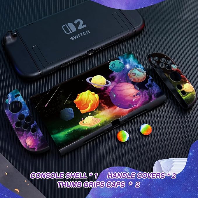 DLseego Protective Soft Case for Nintendo Switch 2 (2025), Soft Grip Cover for Handle, Detachable Joy-C Controller Shockproof & Scratch-Resistant Console Shell, 2 Thumb Grips, Planets - Colourful 3 - Image 7