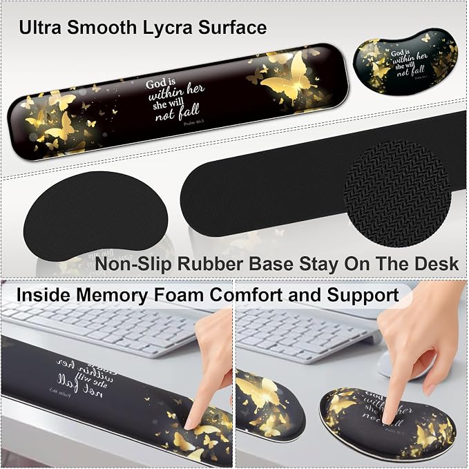 4 in 1 Mouse Pad and Keyboard Wrist Rest,Large Desk Mat,Coaster Set-Gold - Image 4