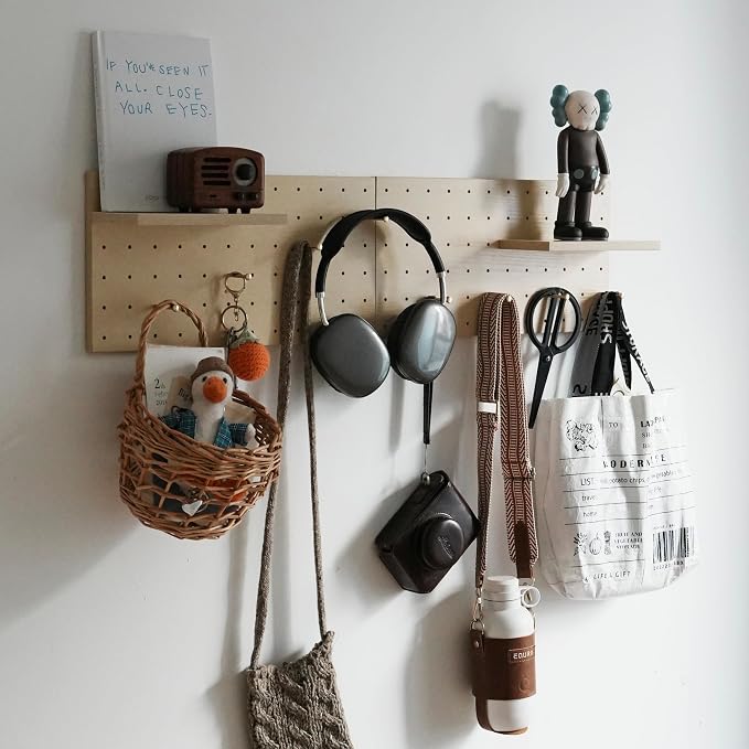 Wooden Pegboard Modular Display Organization Storage Wall Hooks Shelf (Birch Colored Finish-A) by CreatedOn2005