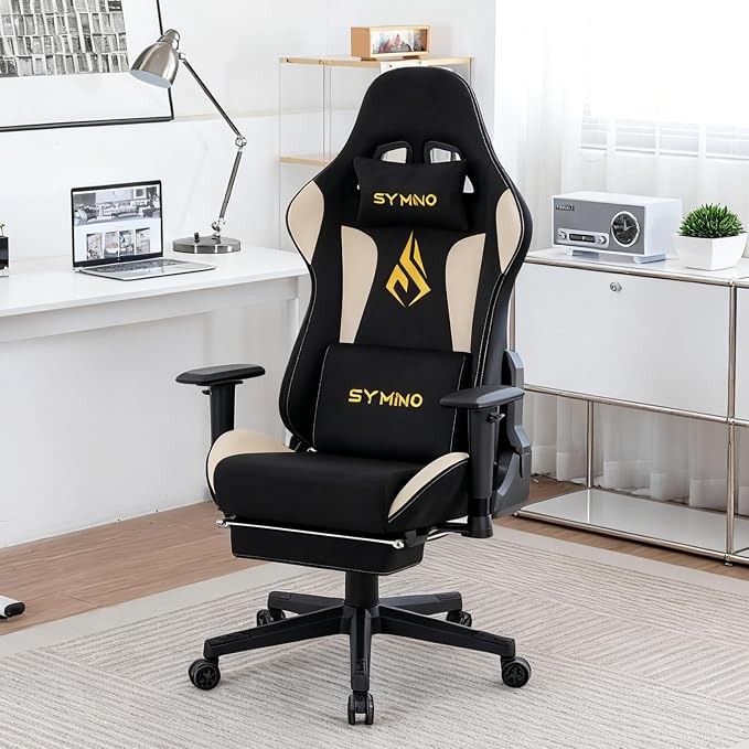 Symino Gaming Chair, High Back Ergonomic Office Chair with 2D Adjustable Armrests, 150° Recline, Breathable Faux Suede, Adjustable Headrest & Footrest for Home Office - Image 2
