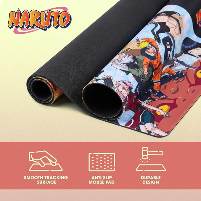 Naruto Large Gaming Mouse Pad 31"x15" XL Computer Desk Mat, Anime Keyboard | Oversized 31x15in Naruto anime gaming mouse pad, smooth fabric top, stitched edges, non-slip rubber base. - Image 5