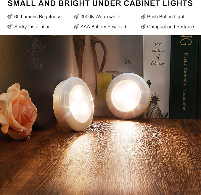 LUXSWAY LED Puck Light, Ultra-Thin Touch Light, Battery Operated, Tap Lights, 60 Lumens, Stick on Lights, Under Cabinet Lighting, Ideal for Kitchen Cabinets, Closets, Garage and More, 3-Pack, White - Image 3