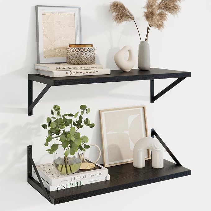 Axeman Deep Floating Shelves, 24'' x 10'' Black Wall Shelves Set of 2 by Axeman