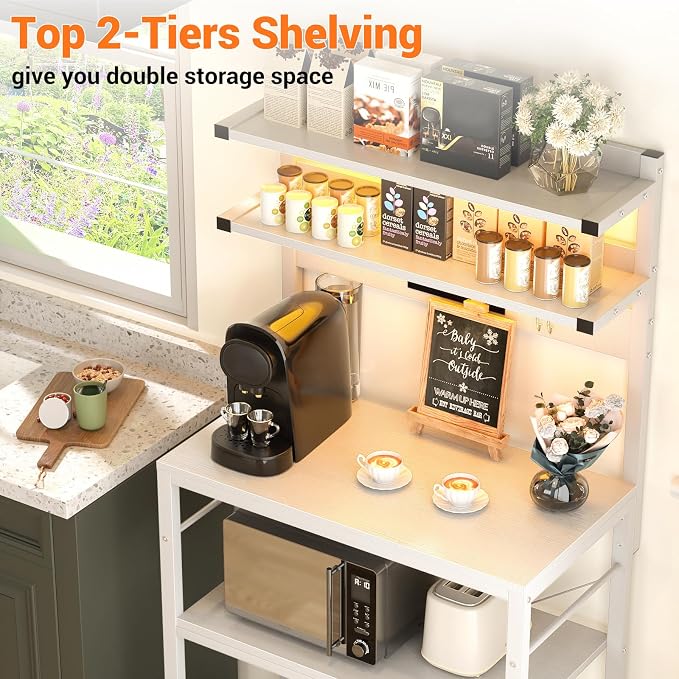 Aheaplus Bakers Rack with Power Outlet & RGB LED, 5-Tiers Coffee Bar Table - Image 5