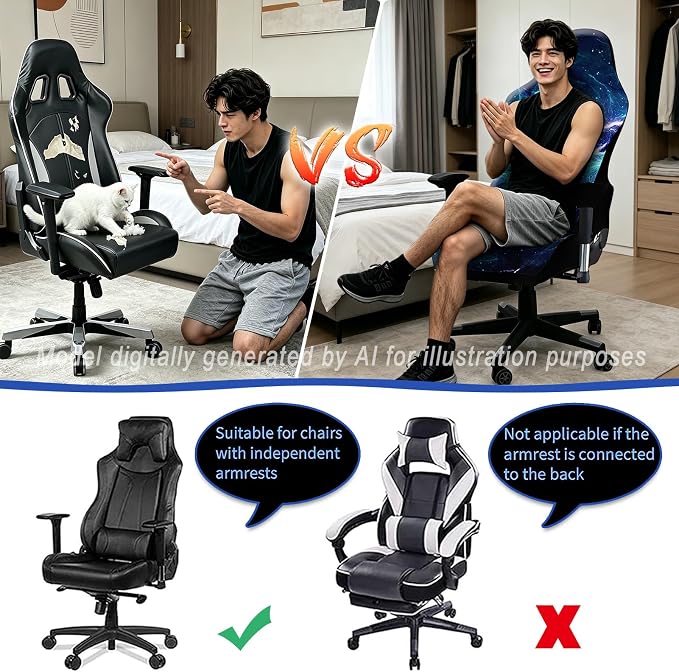 Gaming Chair Covers, 3D Printing Stretch Fit Scratch Resistant | Easy to install, Soft Breathable, Cat Scratch Proof, Washable Gaming Chair Seat Cover with Armrest Cover (No Chairs)(H) - Image 7