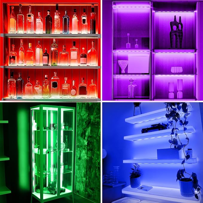 JUSJUBR RGB Shelf Lights, 4 PCS 12 Inch LED Light Bars for Night Ambient Lighting, Multiple Colors and Lighting Modes, App & Remote Control, Mood Lighting for Shelves, Cabinets, Display Cases, Desks - Image 8