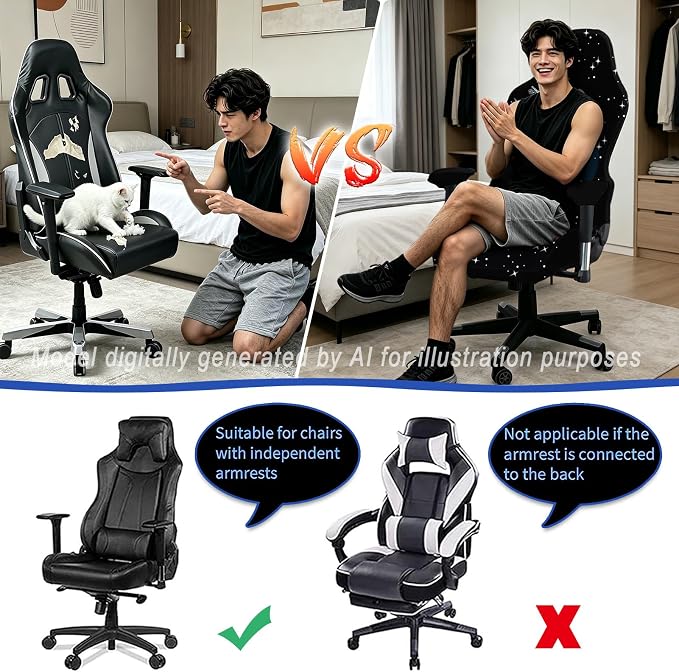 Gaming Chair Covers, 3D Printing Stretch Fit Scratch Resistant | Easy to install, Soft Breathable, Cat Scratch Proof, Washable Gaming Chair Seat Cover with Armrest Cover (No Chairs)(G) - Image 7