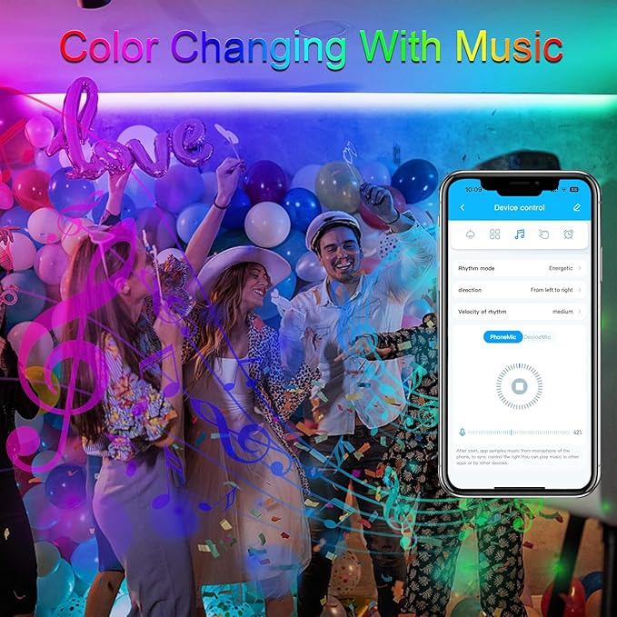 VOLIVO LED Strip Lights WiFi 100 FT, Compatible with Alexa and Google Assistant, 2 Rolls of 50ft RGB Led Light Strip, Music Sync Color Changing Lighting for Bedroom, Home, Kitchen, Party Decors - Image 5
