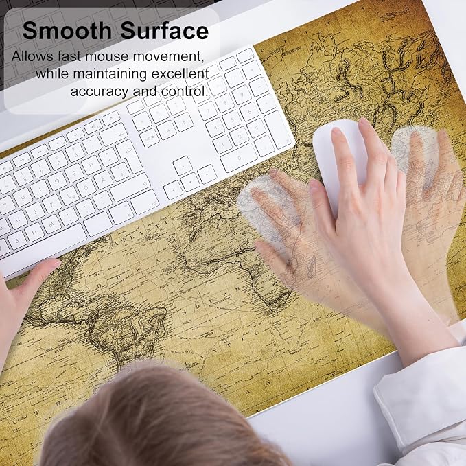 QiyI PU Leather Large Mouse Pad, Office Decor, 31.5" x 15.7", World Map | Desk Décor Accessories, Extended Size, Waterproof & Easy to Clean, Smooth Surface, Non Slip Desk Organization - Image 5