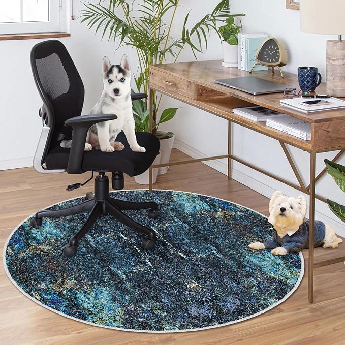4ft/48in Home Office Chair Mat for Hardwood Floor, Anti-Slip Desk Chair Mats, Computer Gaming Chair Mats for Rolling, Low Pile Carpet Floor Chair Mat(Blue-1) - Image 2