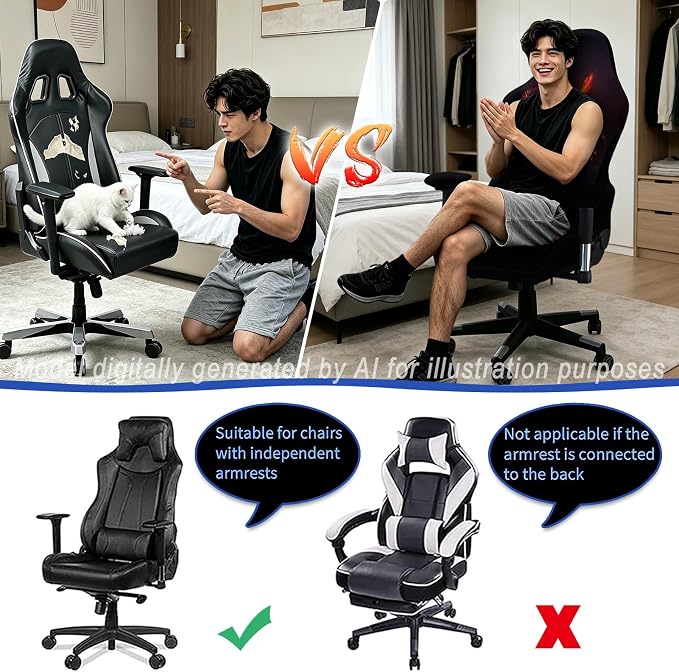 Gaming Chair Covers, 3D Printing Stretch Fit Scratch Resistant | Easy to install, Soft Breathable, Cat Scratch Proof, Washable Gaming Chair Seat Cover with Armrest Cover (No Chairs)(F) - Image 7